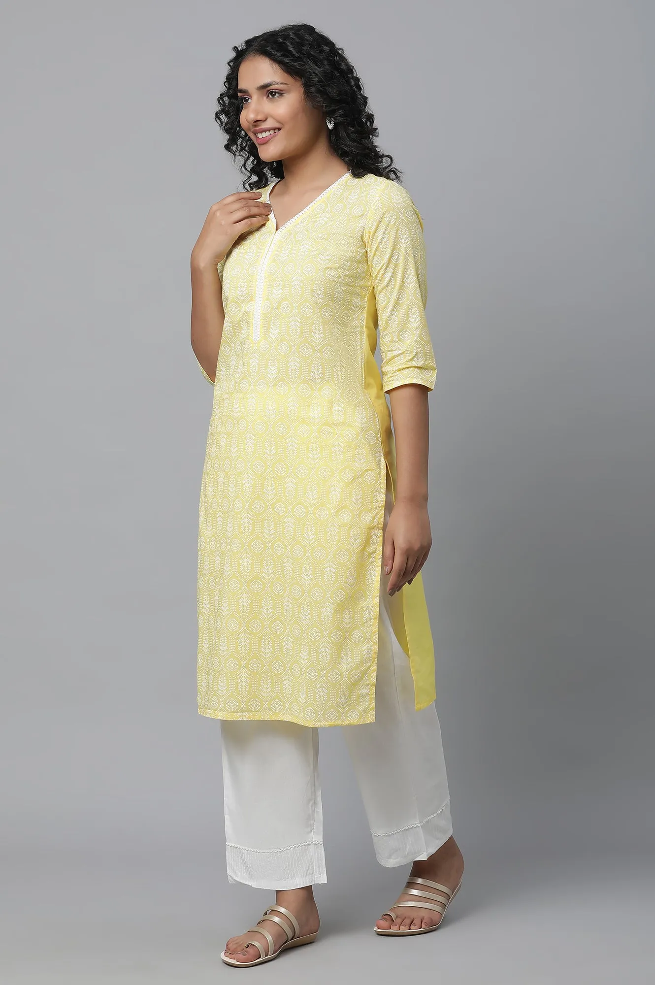 Yellow Printed Cotton kurta & Palazzo Set