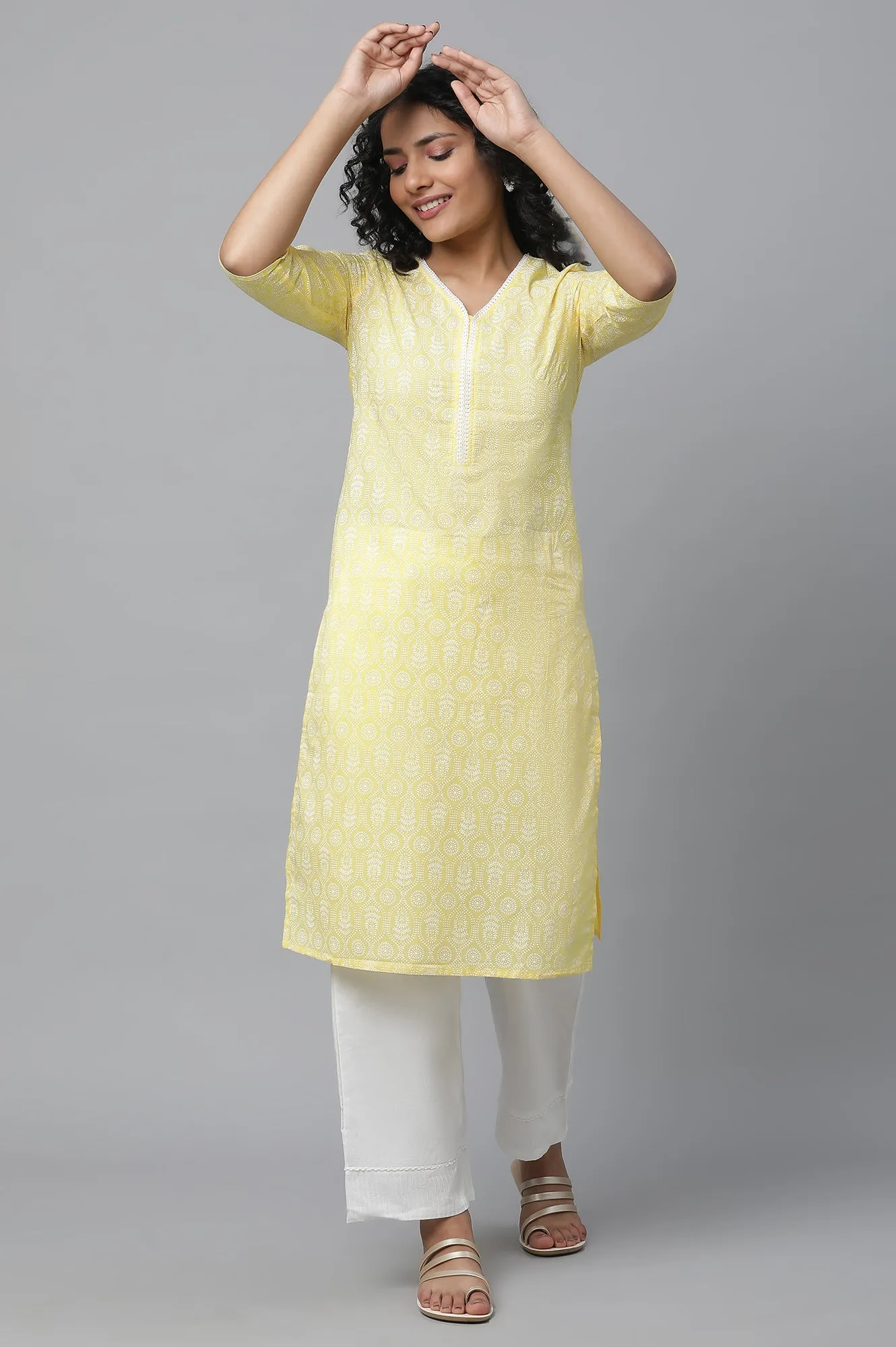 Yellow Printed Cotton kurta & Palazzo Set