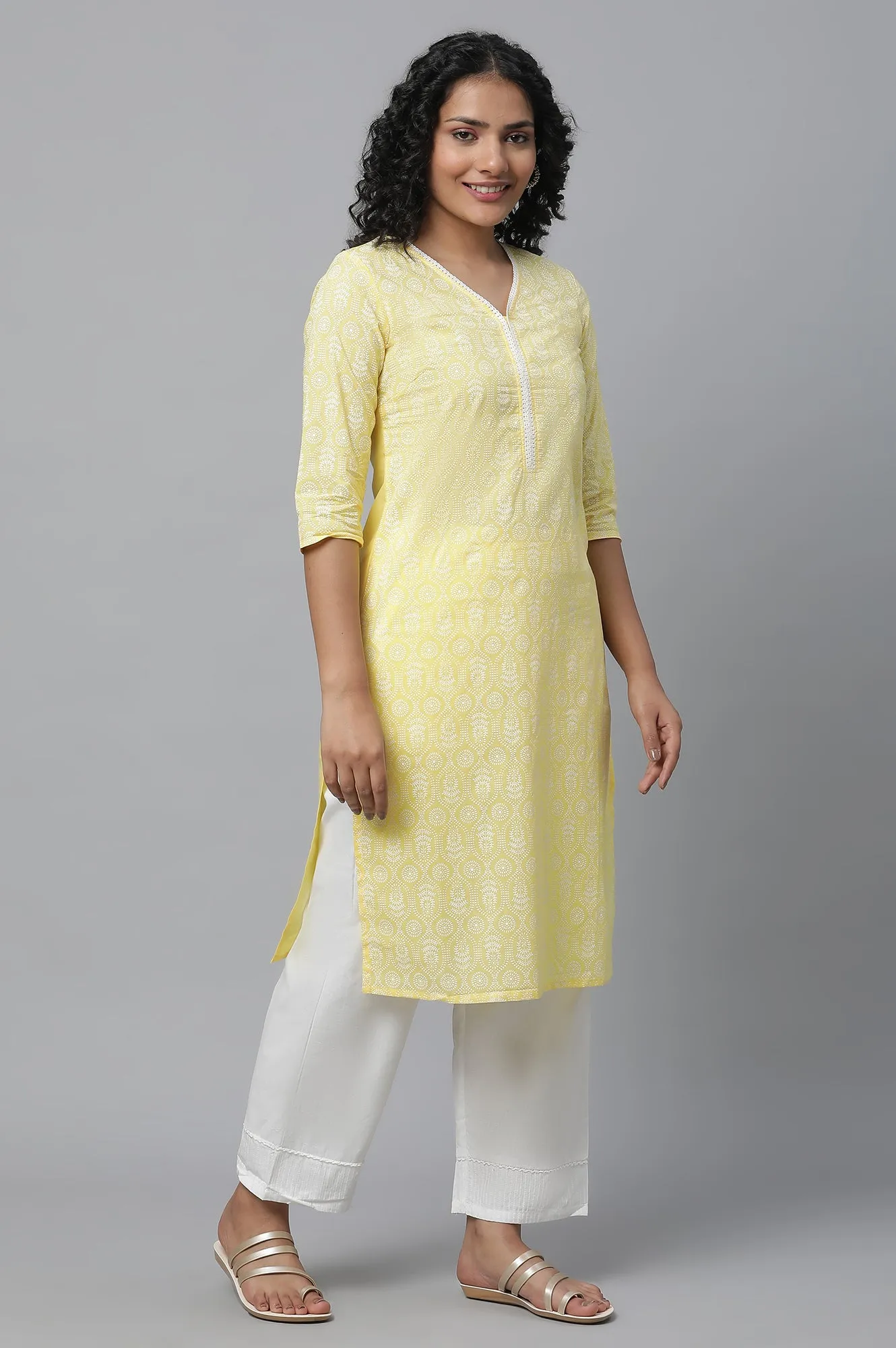 Yellow Printed Cotton kurta & Palazzo Set