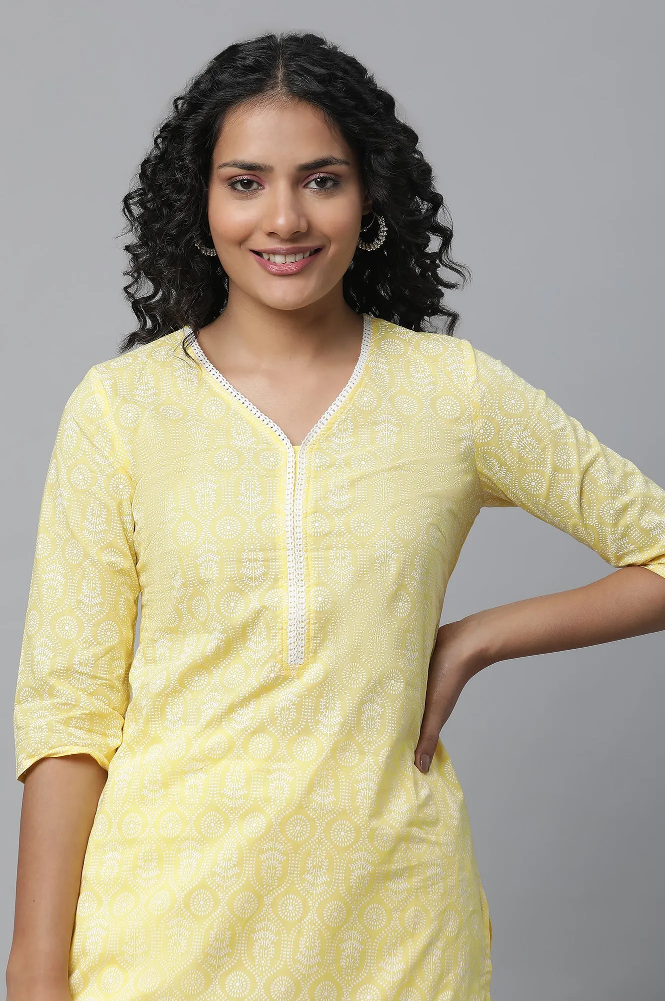 Yellow Printed Cotton kurta & Palazzo Set