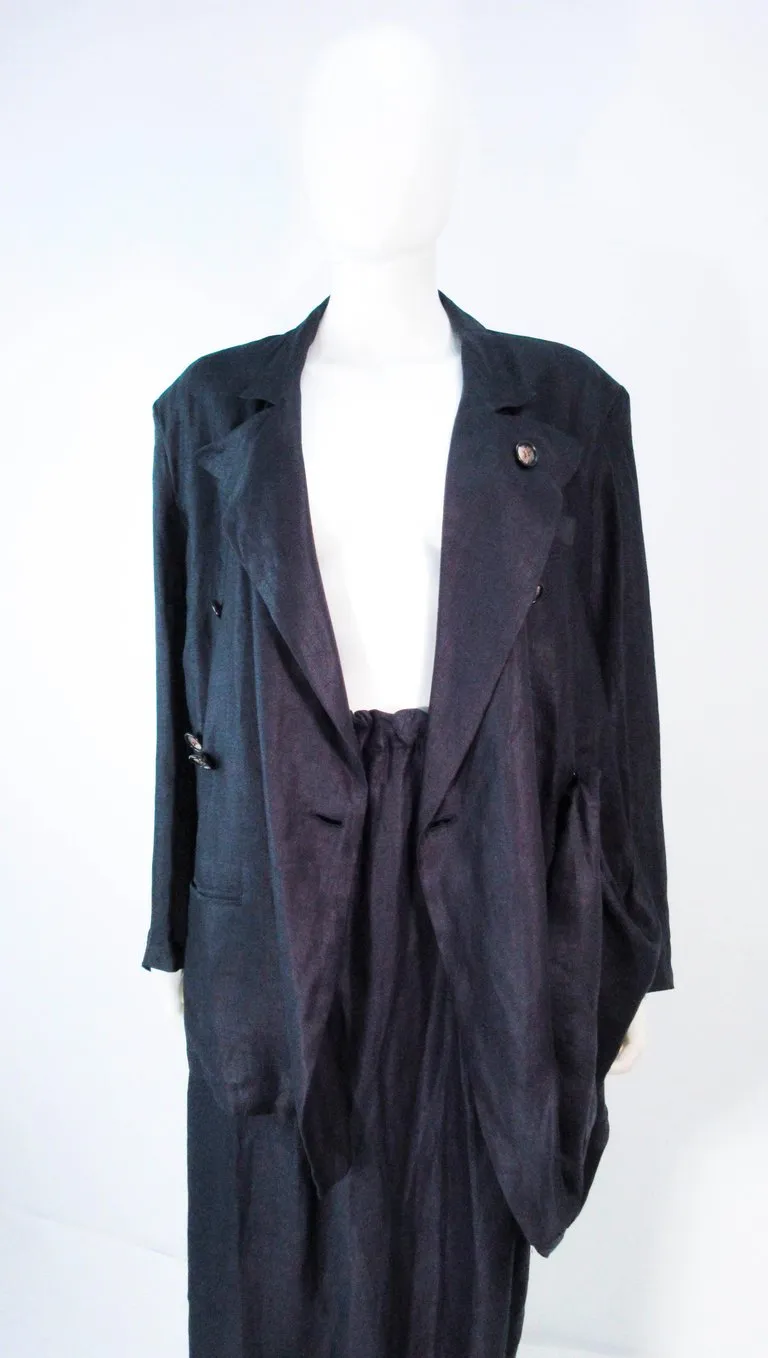 YOHJI YAMAMOTO Black Linen 2 pc Draped Jacket and Pants Suit