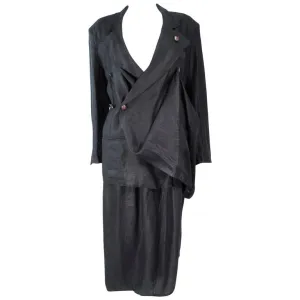YOHJI YAMAMOTO Black Linen 2 pc Draped Jacket and Pants Suit