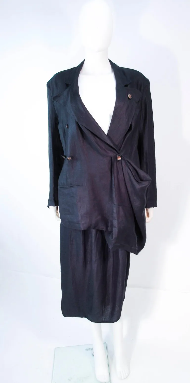 YOHJI YAMAMOTO Black Linen 2 pc Draped Jacket and Pants Suit