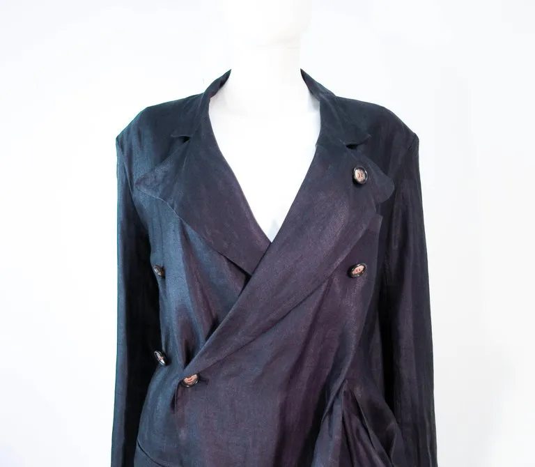 YOHJI YAMAMOTO Black Linen 2 pc Draped Jacket and Pants Suit