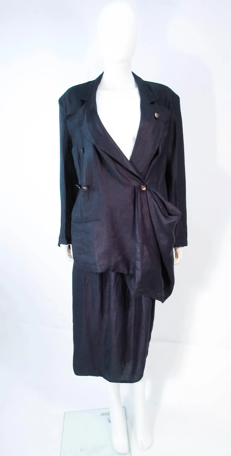 YOHJI YAMAMOTO Black Linen 2 pc Draped Jacket and Pants Suit