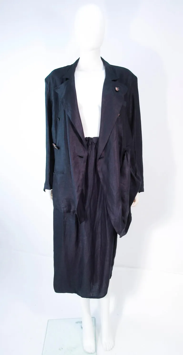 YOHJI YAMAMOTO Black Linen 2 pc Draped Jacket and Pants Suit