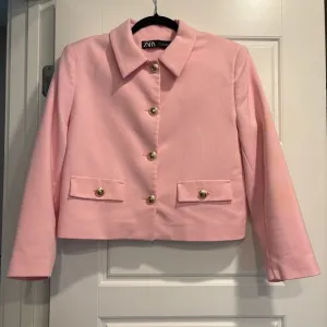 Zara Pink Crop Button Front Blazer Jacket Womens Large Professional Feminine