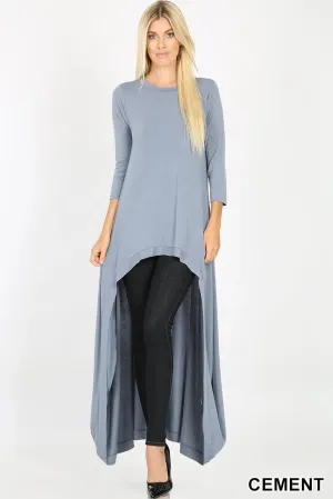 Zenana premium FASHION WOMENS 3/4 SLEEVE SOFT STRETCH KNIT HIGH LOW TUNIC MAXI DRESS TOP BLOUSE