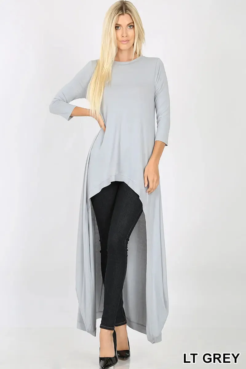 Zenana premium FASHION WOMENS 3/4 SLEEVE SOFT STRETCH KNIT HIGH LOW TUNIC MAXI DRESS TOP BLOUSE