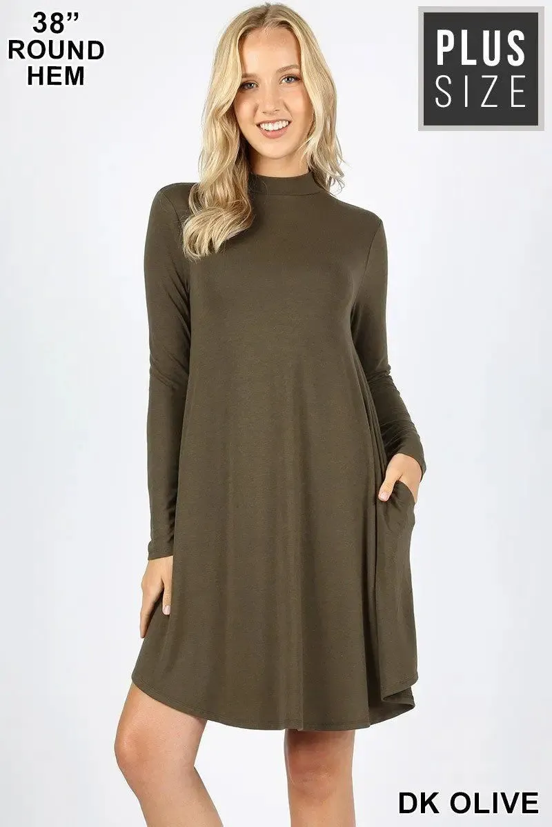 Zenana premium PLUS PREMIUM MOCK NECK LONG SLEEVE DRESS POCKETS StyleNo: 1703XPBY CATHY BURGESS
