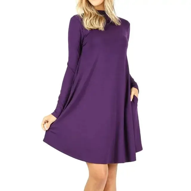 Zenana premium PLUS PREMIUM MOCK NECK LONG SLEEVE DRESS POCKETS StyleNo: 1703XPBY CATHY BURGESS