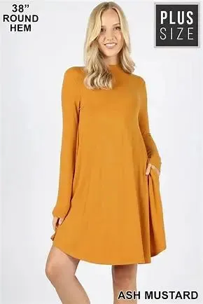 Zenana premium PLUS PREMIUM MOCK NECK LONG SLEEVE DRESS POCKETS StyleNo: 1703XPBY CATHY BURGESS