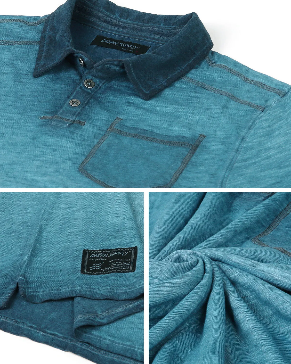ZIMEGO Mens Short Sleeve Oil Wash Vintage Button Henley Pocket Polo T-Shirt