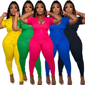 Zipper three-dimensional pocket jumpsuit（AY2112）